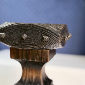 Vintage Brutalist Wood Candle Holders, Hand-Carved Spanish Revival Pillar Stands (Set of 2) image 7