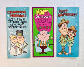 Vintage 1960s/1970s Mid Century Studio Greeting Cards Lot - Retro Wedding & Anniversary Humor Cards