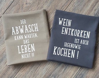 Geschirrtuch mit coolen Sprüchen, Küchentuch aus feiner Baumwolle - personalisierbar - Deko für die Küche - Geschenk zum Einzug