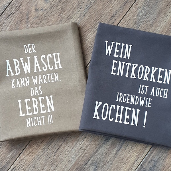 Geschirrtuch mit coolen Sprüchen, Küchentuch aus feiner Baumwolle - personalisierbar - Deko für die Küche - Geschenk zum Einzug