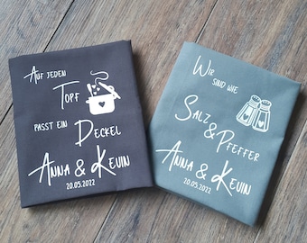 Personalisiertes Geschirrtuch zur Hochzeit | mit Namen | Geschirrtuch personalisiert | Geschenk für Paare | Baumwollhochzeit