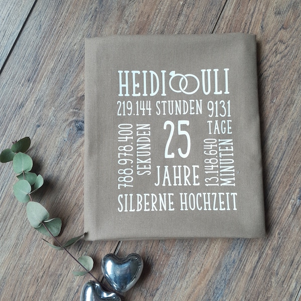 Geschirrtuch zum Ehejubiläum – Geschenk personalisiert – Geschenk zur Silberhochzeit - Goldene Hochzeit - personalisierbar mit Namen