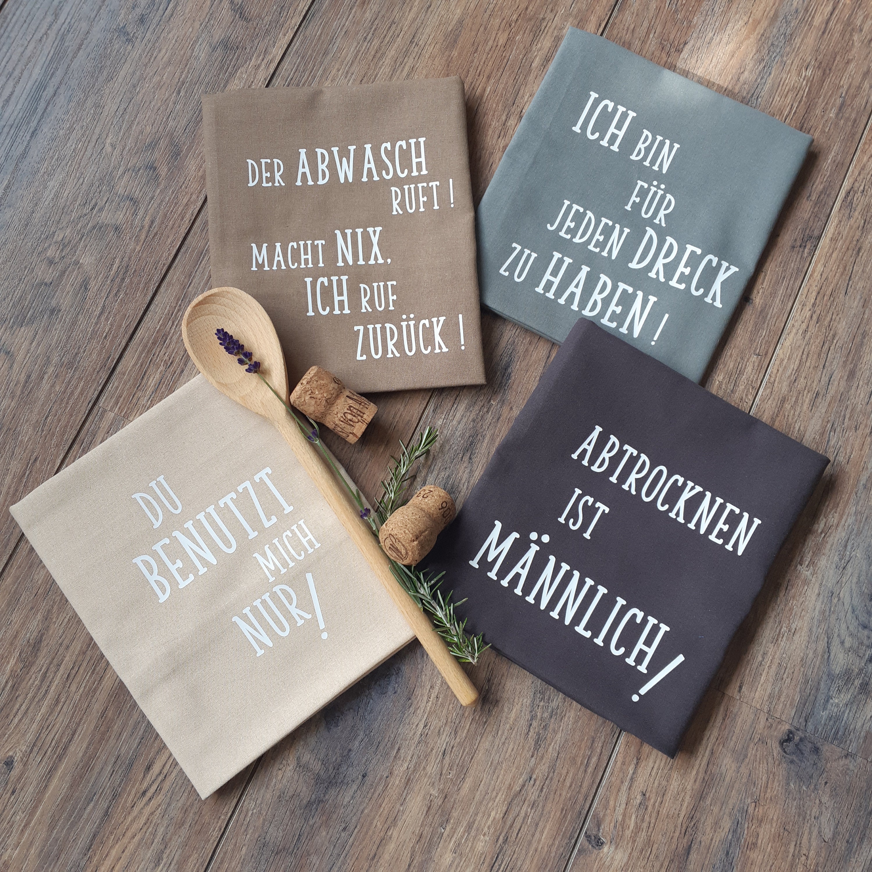 Ausgefallene Geschirrtücher | Witzige Sprüche für die Küche | Baumwoll Geschirrtuch | Lustiges Mitbringsel | Kleines Geschenk zum Geburtstag