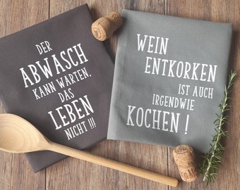 Geschirrtuch - coole Sprüche - Serie 2 - Küchentuch aus feiner Baumwolle - personalisierbar - Deko für die Küche - Geschenk zum Einzug