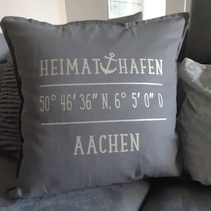 Home port - pillow with coordinates and location customizable - maritime decorative pillow with anchor - with or without filling