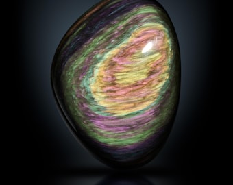 Velvet Rainbow Obsidian Palmstone / Manto Huichol.  Polished, Asymmetrical shape.