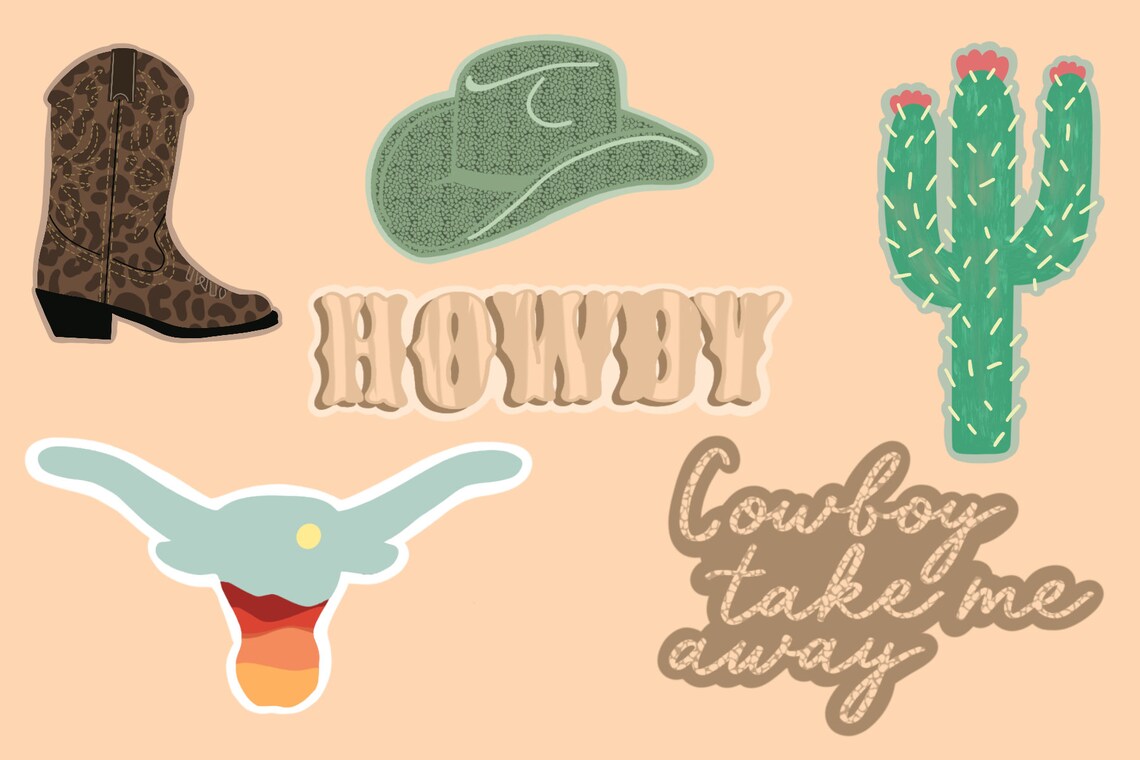 Western Sticker Pack Cute Western Stickers Cowgirl boot | Etsy