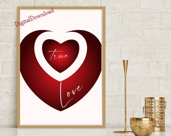 True Love heart artwork red heart digital art print