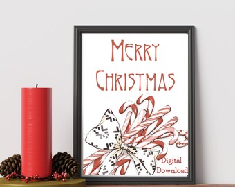 Merry Christmas candy cane happy holiday art print