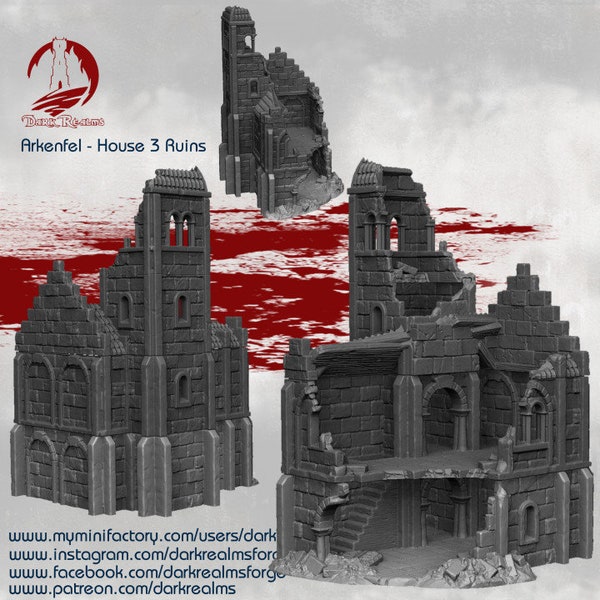 Arkenfel House 3 ruine | Terrain de jeu de guerre | Terrain de jeu de rôle | Terrain D&D | pour Frostgrave | Mordheim | SM