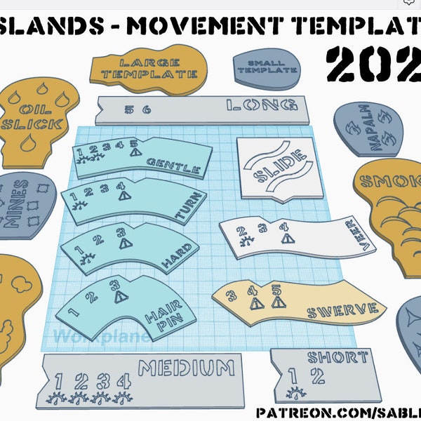 Gaslands templates printed in PLA plastic | 18 templates