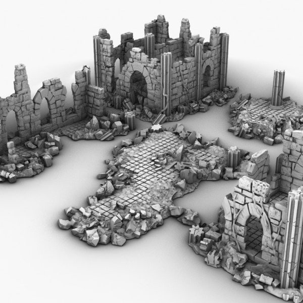 Big 6-piece ruins set for the 32 mm scale. Perfect for fantasy battle games, RPGs or diorama-building