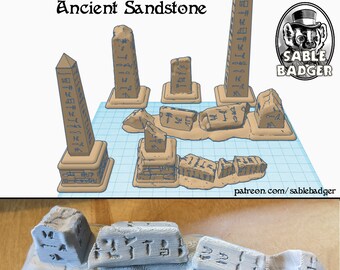 Obelisks, Ancient sandstone | old Egyptian war scene | ruined obelisks and scatter terrain