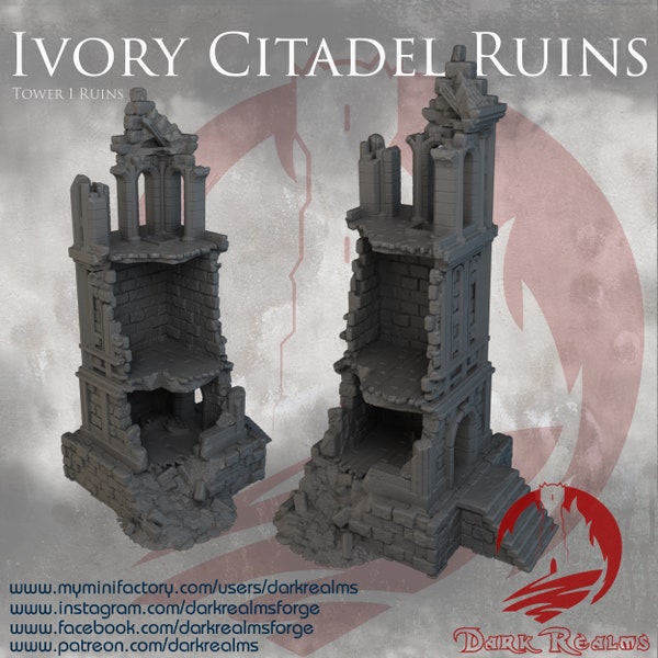 Ruines d'une tour, grande ruine de citadelle en ivoire pour Wargames | terrain modulaire | nuage de points pour les jeux | bâtiments miniatures | Jeux de guerre