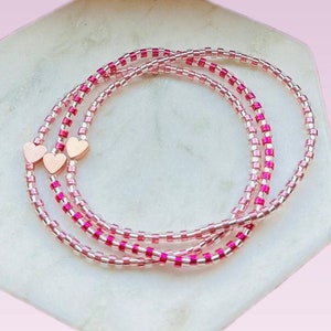 Valentines Bracelet, Stackable Stretchy Rose Gold Heart for Women, Miyuki Delica Bracelets, Gal Pal Party Favors, Cute Galentines Gift