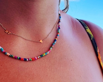 Rainbow Seed Bead Choker, Minimalist Boho Necklace