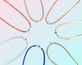 Evil Eye Choker Necklace, Dainty Layering Necklace, Miyuki Seed Bead Necklace, Protection Jewelry, Minimalist Choker, Gift for Her