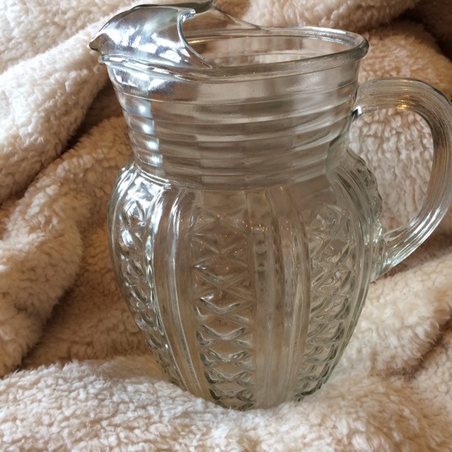 Vintage clear glass pitcher/cut glass water pitcher/large Etsy