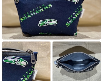 Seattle Seahawks Reusable Snack or Cosmetics Bag with Water Proof PUL Lining