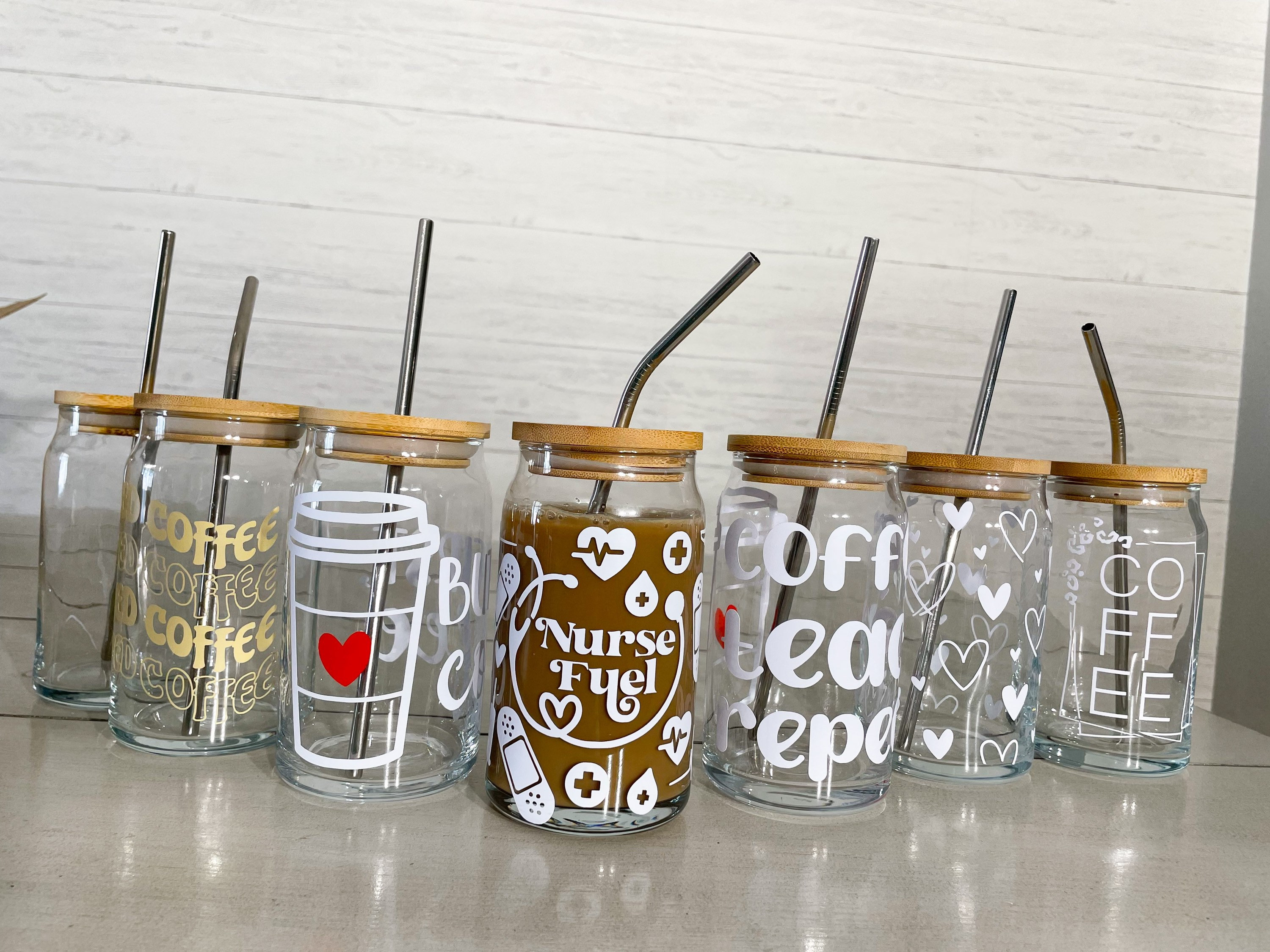 Personalized Glass Iced Coffee Cup Beer Can Glass Trendy Can Glasses 16 Oz  Glass Cup With Lid Gift 