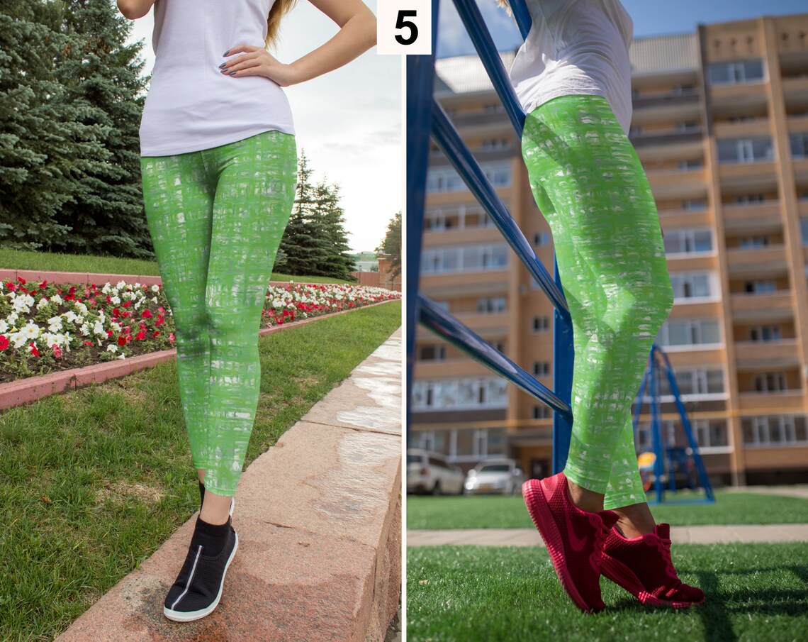 Bright Green Leggings Light Green Leggings Etsy