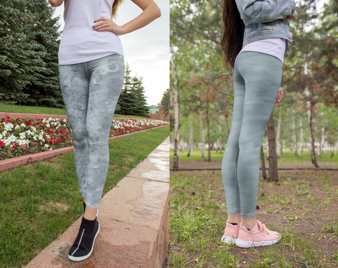 Blue Grey Leggings Grayish Blue Leggings Etsy