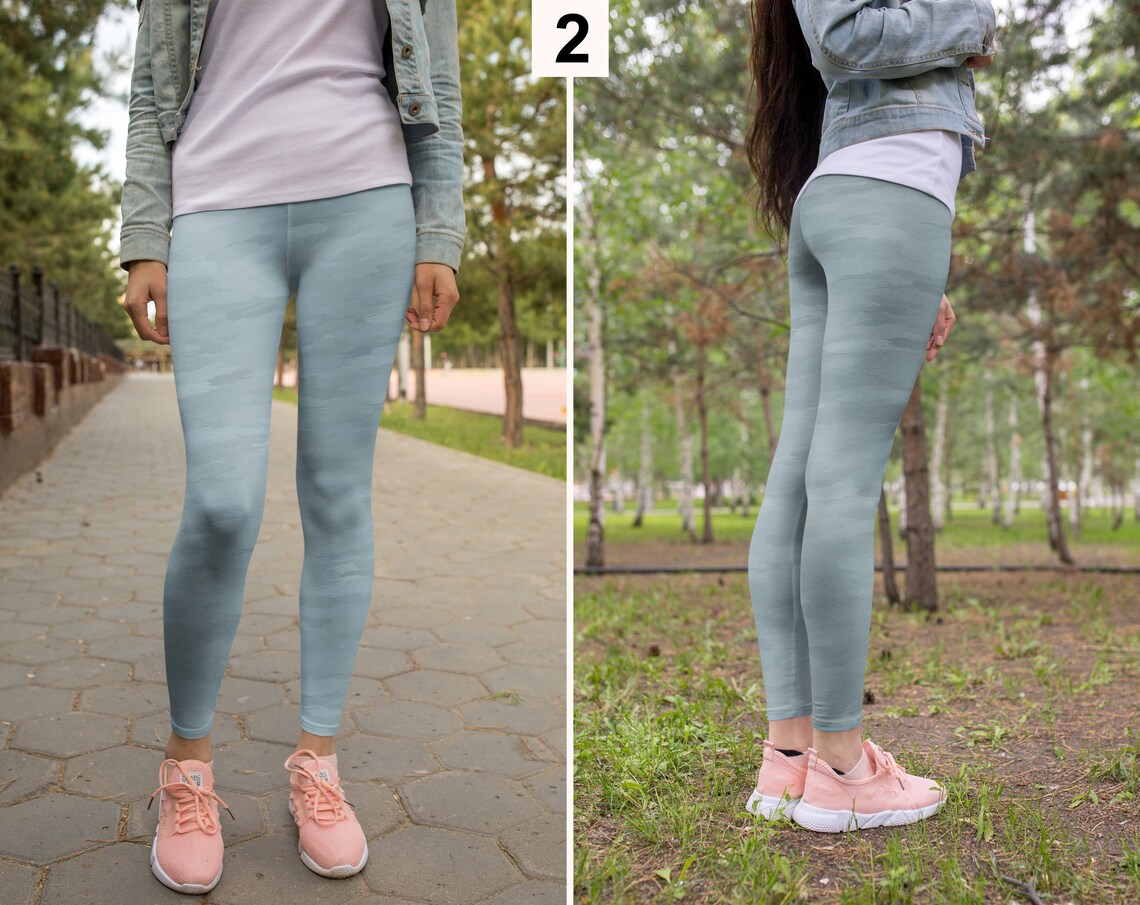 Blue Grey Leggings Grayish Blue Leggings Etsy