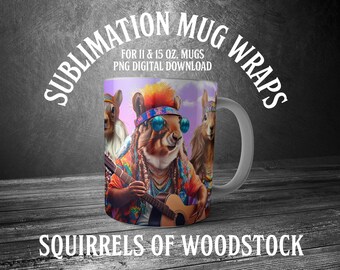 SQUIRRELS OF WOODSTOCK | Mug Wrap Printable Sublimation Design #101. Wrap for printing on 11oz and 15oz mugs. Digital download.