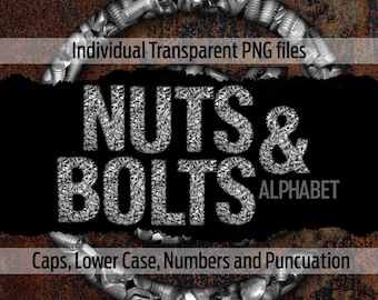 NUTS & BOLTS Alphabet #115: Printable transparent png files - clip art - cut files -digital art - Cricut sublimation - overlays - download.
