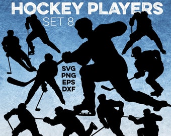 HOCKEY PLAYER SILHOUETTES: Set 8 - clip art - cut file - sublimation - cricut - vector - png - eps - svg - dxf