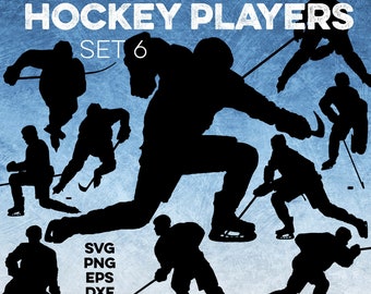 HOCKEY PLAYER SILHOUETTES: Set 6 - clip art - cut file - sublimation - cricut - vector - png - eps - svg - dxf