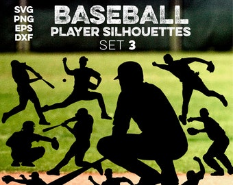 BASEBALL PLAYER SILHOUETTES - Set 3 - clip art - cut file - sublimation - cricut - vector - png - eps - svg - dxf