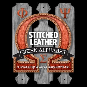 STITCHED LEDER griechisches Alphabet #4: transparente Png-Dateien - Clip Art - geschnittene Dateien - Cricut Sublimation - Overlays - digitaler Download.