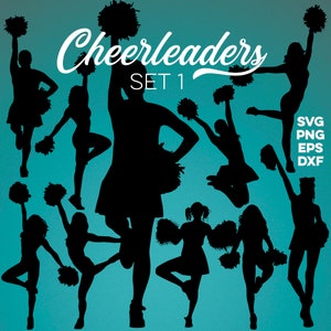 CHEERLEADER SILHOUETTES Set 1: clip art - cut file - sublimation - cricut - vector - png - eps - svg - dxf
