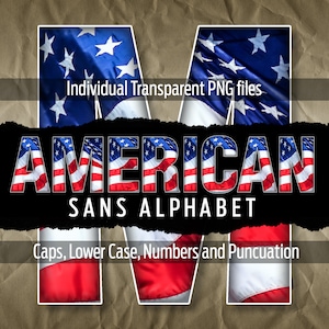 AMERICAN SANS Alphabet #37: Printable transparent png files - clip art - cut files -digital art - Cricut sublimation - overlays - digital