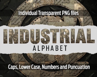 INDUSTRIAL Alphabet #56: Printable transparent png files - clip art - cut files -digital art - Cricut sublimation - overlays - digital