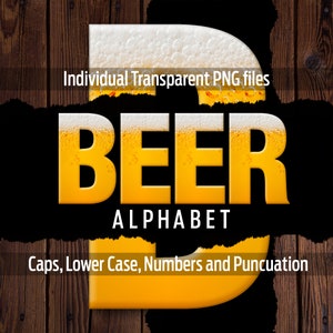 BIER alfabet #55: Afdrukbare transparante png-bestanden - illustraties - bestanden knippen - digitale kunst - Cricut sublimatie - overlays - digitale download.