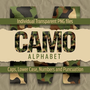Alphabet CAMO #54 : Fichiers png transparents imprimables - clipart - fichiers découpés - cricut, sublimation - superpositions - téléchargement numérique.