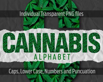 CANNABIS Alphabet #125: Printable transparent png files- clip art- cut files- digital art- Cricut sublimation- overlays- digital download.