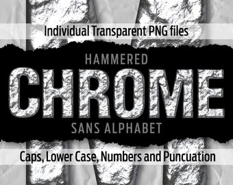 HAMMERED CHROME Sans Alphabet #86: Printable transparent png files - clip art - cut files -digital art - Cricut sublimation - overlays