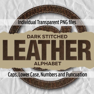 LEDER DARK STITCHED Alphabet #39: Printable transparent png - Clip Art - cut Dateien - digitale Kunst - Cricut, Sublimation - Overlays