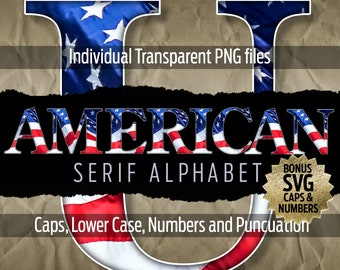 AMERICAN SERIF Alphabet #36: Printable transparent png files - clip art - cut files -digital art - Cricut, sublimation - overlays - digital