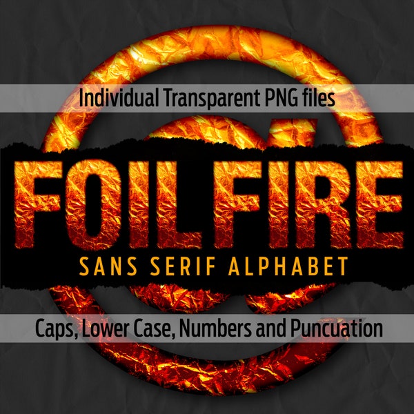 FOIL FIRE Sans Alphabet #88: 印刷可能な透明な png ファイル - クリップ アート - カット ファイル - デジタル アート - Cricut 昇華 - オーバーレイ - デジタル