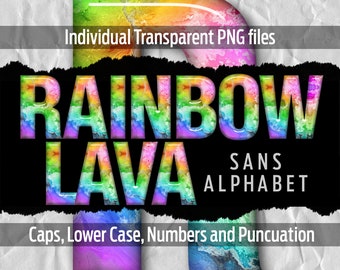 RAINBOW LAVA SANS Alphabet #96: Printable transparent png files - clip art - cut files -digital art - Cricut sublimation - overlays