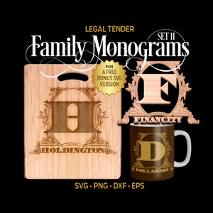Legal Tender FAMILY MONOGRAM - Set 11 (svg, png, eps, dxf) Incisione laser, Vector Cut Files, Glowforge, Cut File per Cricut, Sublimazione