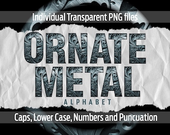 ORNATE METAL Alphabet #117: Printable transparent png files - clip art - cut files -digital art - Cricut sublimation - overlays - download