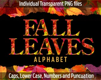 FALL LEAVES SERIF Alphabet #16: Printable transparent png files - clip art - cut files - Cricut, sublimation - overlays - instant digital