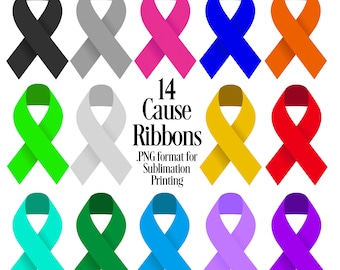 14 CAUSE AWARENESS RIBBONS:  printable individual clip art png cut files for sublimation and cricut crafts