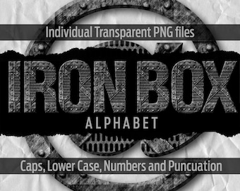 IRON BOX Alphabet #118: Printable transparent png files- clip art- cut files- digital art- Cricut sublimation- overlays- digital download.