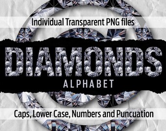DIAMONDS Alphabet #119: Printable transparent png files- clip art- cut files- digital art- Cricut sublimation- overlays- digital download.